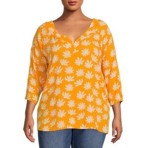 3X Heart N crush women’s blouse yellow daisy floral top